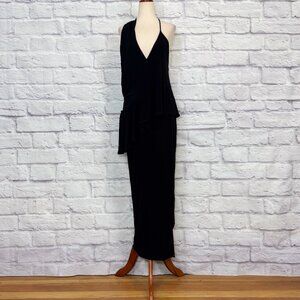 Reiss Xena Black Asymmetrical Faux Wrap Halter Dress